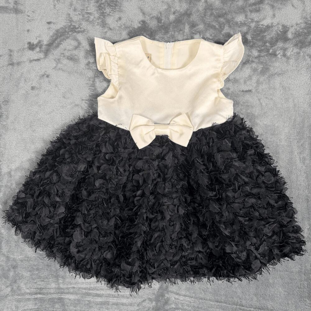 Purple‎ Rose Baby Girls Dress Sz 12M Black Ivory Formal Party Bow Ruffle Rosette